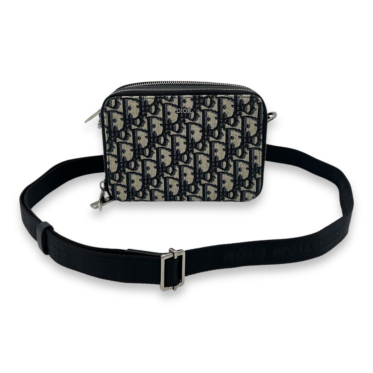 Zipped Pouch Oblique Blue Crossbody Bag in Jacquard, Silver hardware