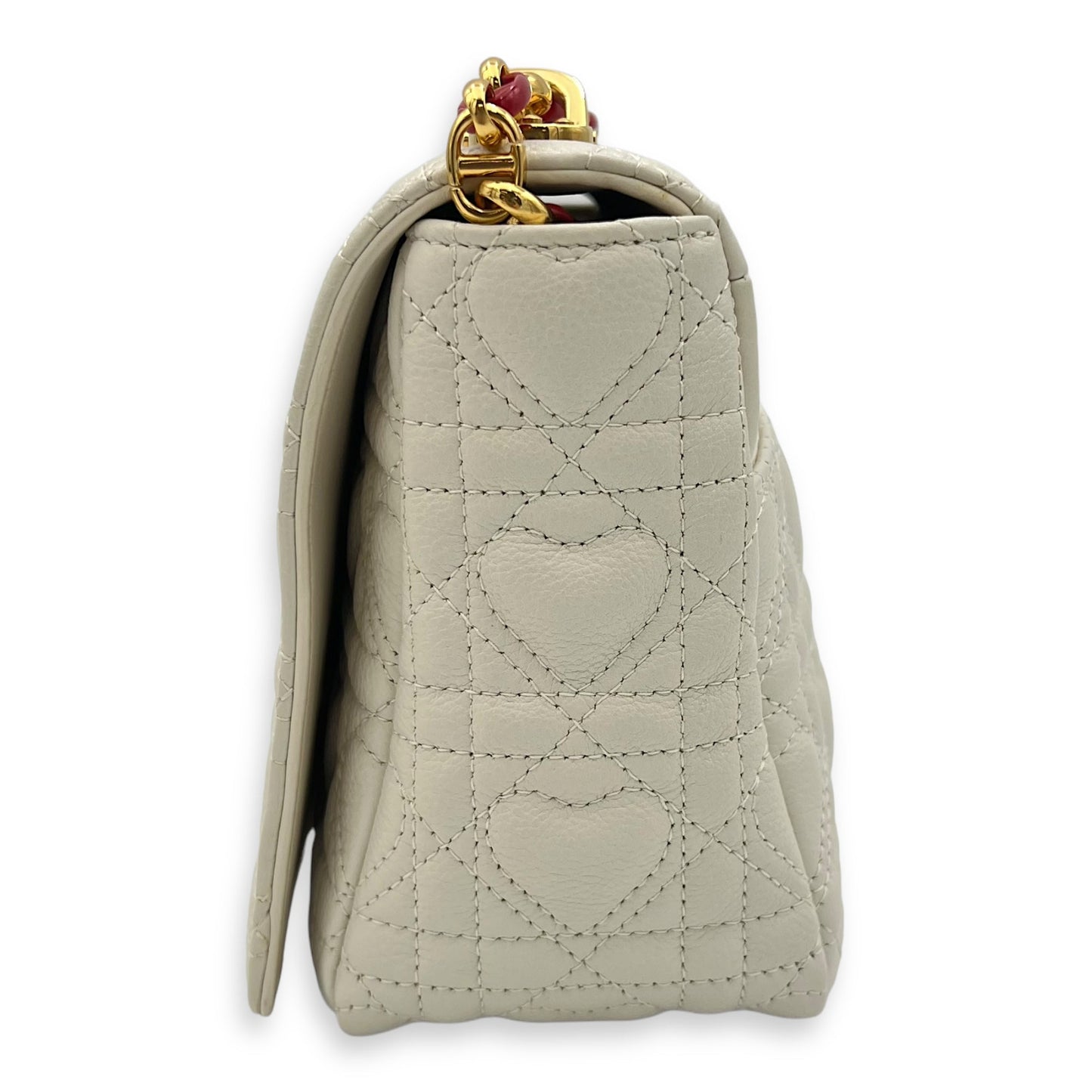 Caro Medium White Crossbody Bag in Calfskin, Gold hardware