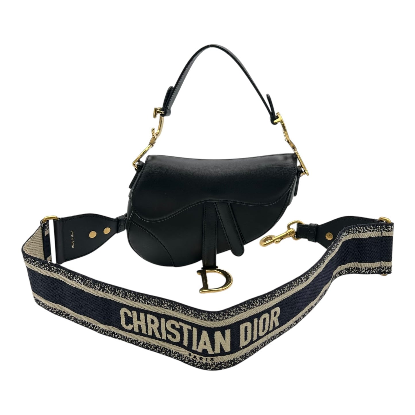 Saddle Shoulder Bag Mini Black in Calfskin, Gold hardware