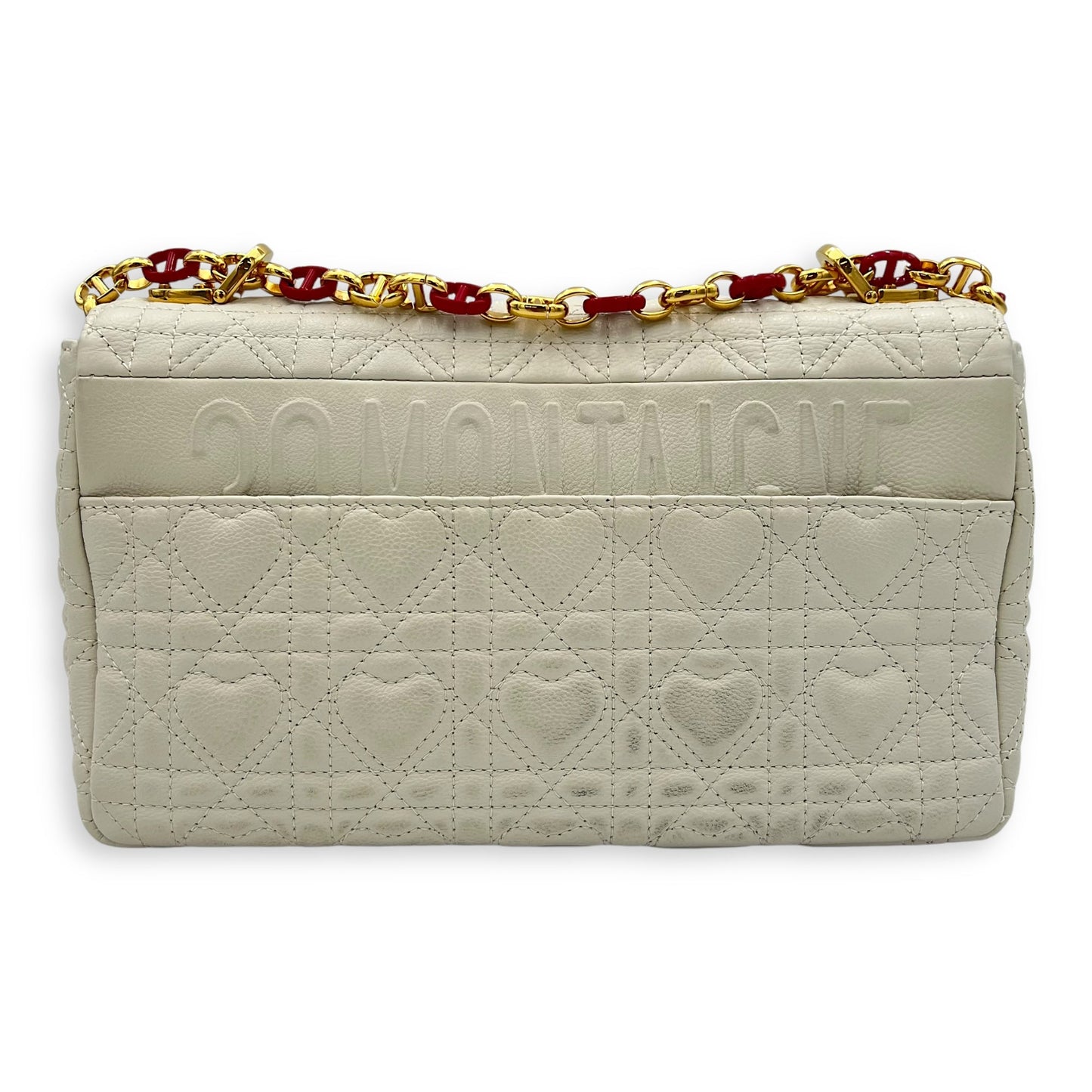 Caro Medium White Crossbody Bag in Calfskin, Gold hardware