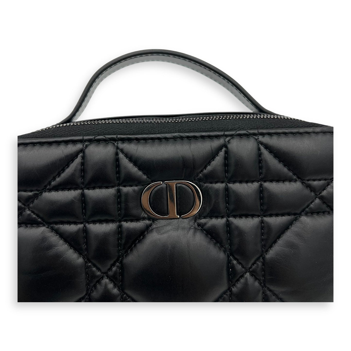 Caro Shoulder Bag Box Black in Calfskin, Gunmetal hardware