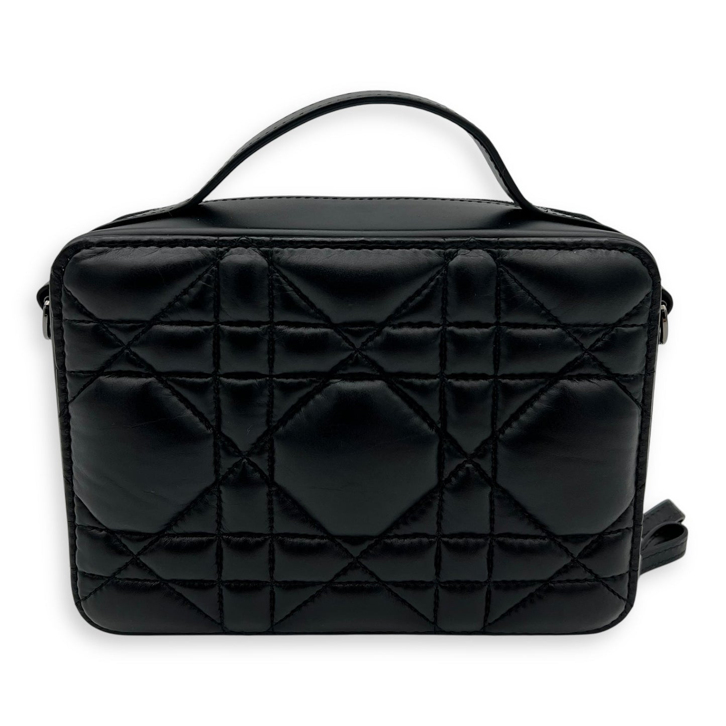Caro Shoulder Bag Box Black in Calfskin, Gunmetal hardware