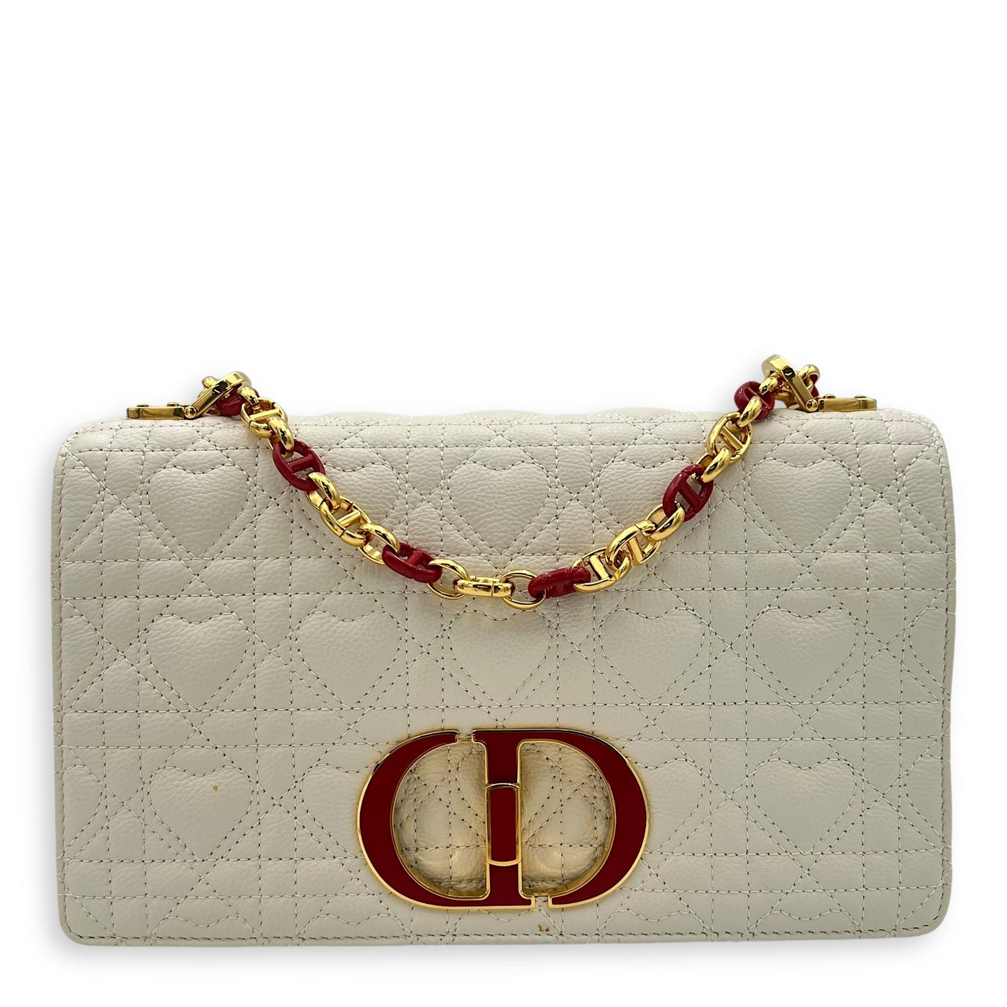 Caro Medium White Crossbody Bag in Calfskin, Gold hardware