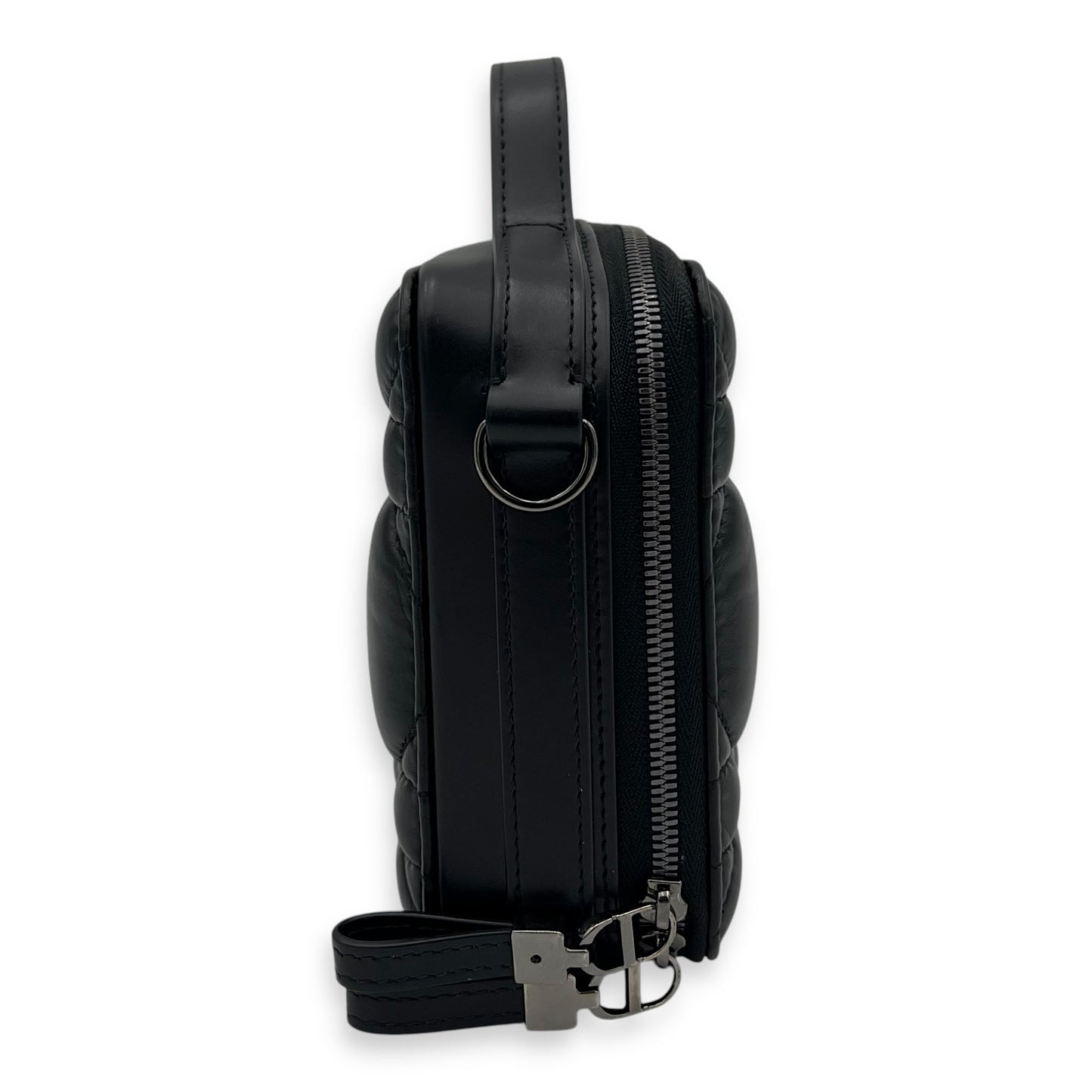 Caro Shoulder Bag Box Black in Calfskin, Gunmetal hardware