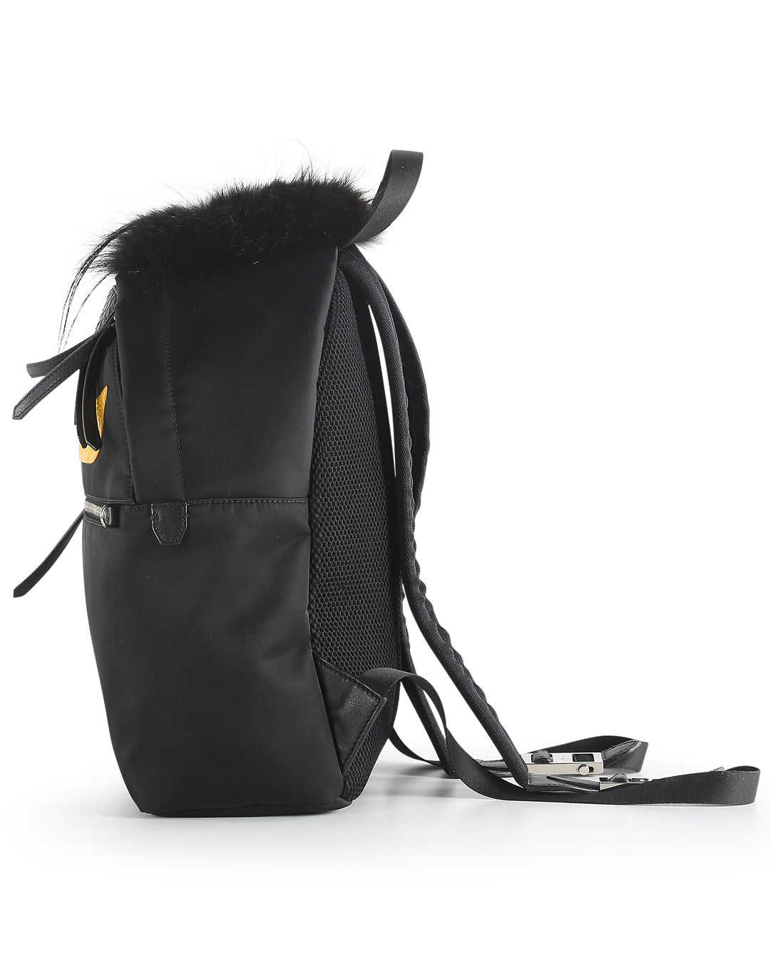 FENDI Black Nylon, Leather, and Fur Monster Eyes Backpack