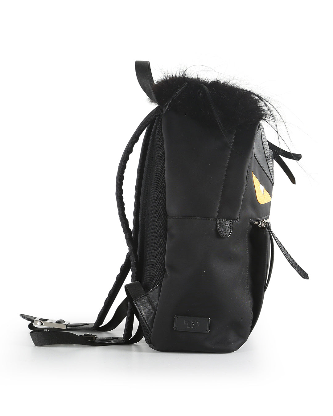 FENDI Black Nylon, Leather, and Fur Monster Eyes Backpack