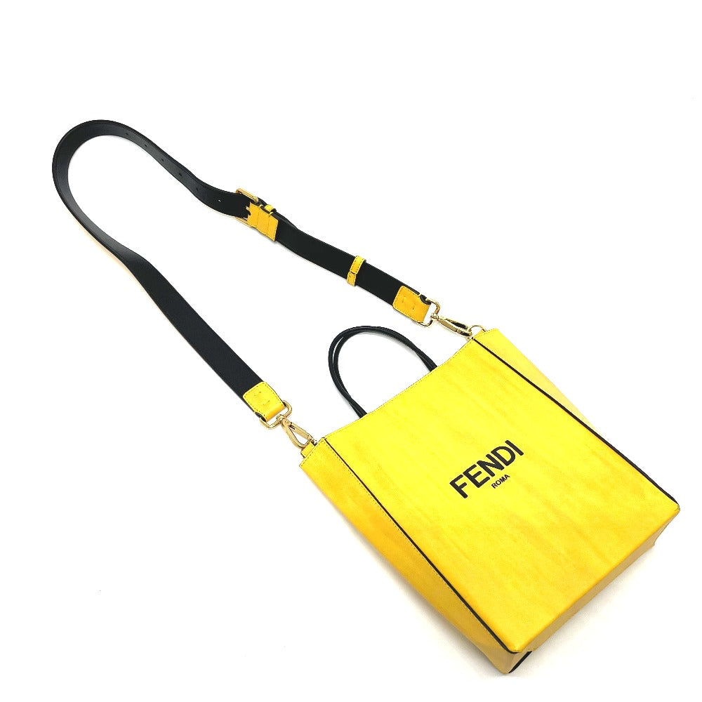 FENDI Shoulder Bag 7VA512 Leather, Calf Leather yellow logo 2WAY small Women Used