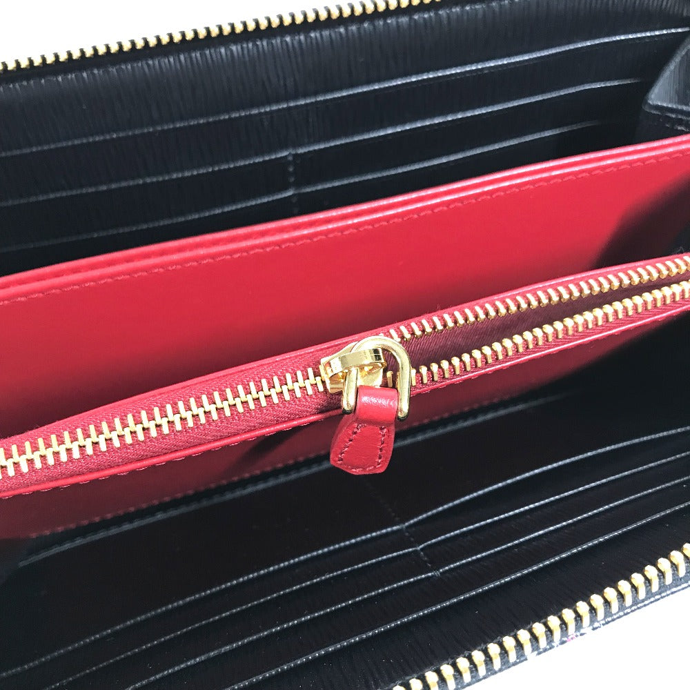 PRADA Long Wallet Purse 1ML506 leather Black x Gold Metal Heart Pattern With logo Zip Around Women Used