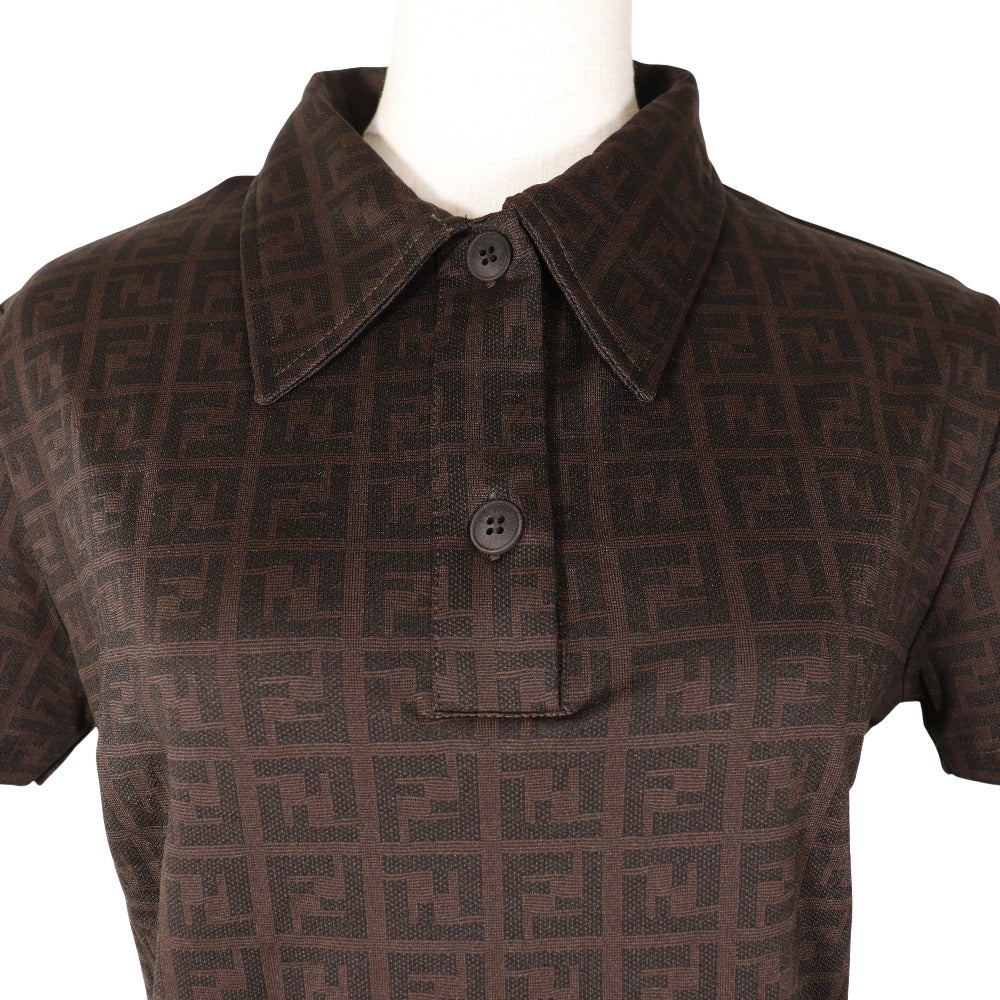 FENDI Short sleeve polo shirt Rayon Brown Zucca Women 42 Used