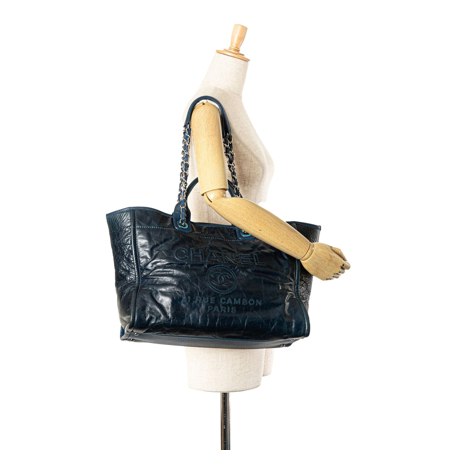 Blue Chanel Medium Glazed Calfskin and Caviar Deauville Tote Satchel