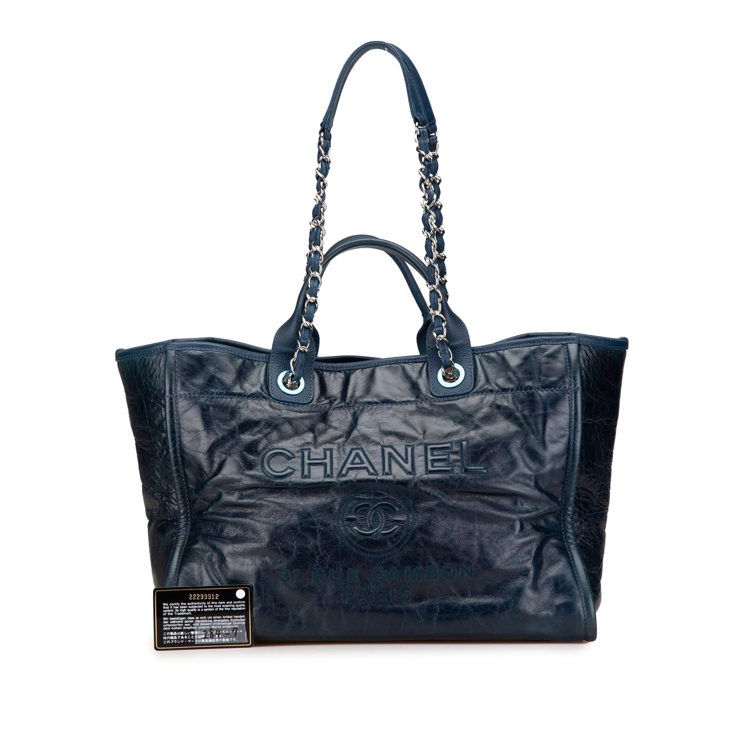 Blue Chanel Medium Glazed Calfskin and Caviar Deauville Tote Satchel