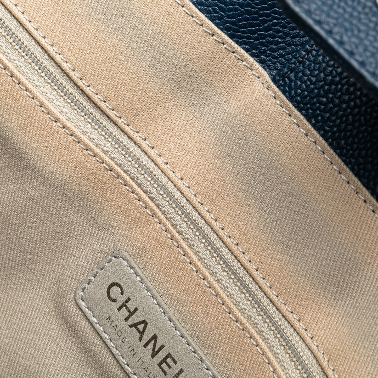 Blue Chanel Medium Glazed Calfskin and Caviar Deauville Tote Satchel