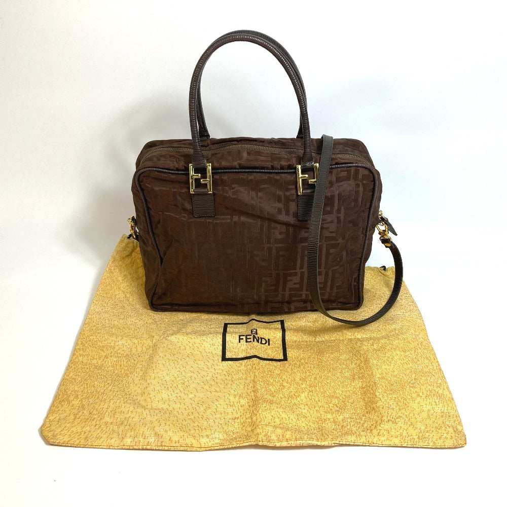 FENDI Tote Bag Nylon / leather Brown Zucca FF pattern Women Used