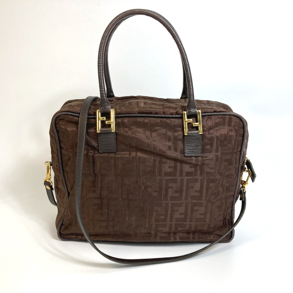 FENDI Tote Bag Nylon / leather Brown Zucca FF pattern Women Used