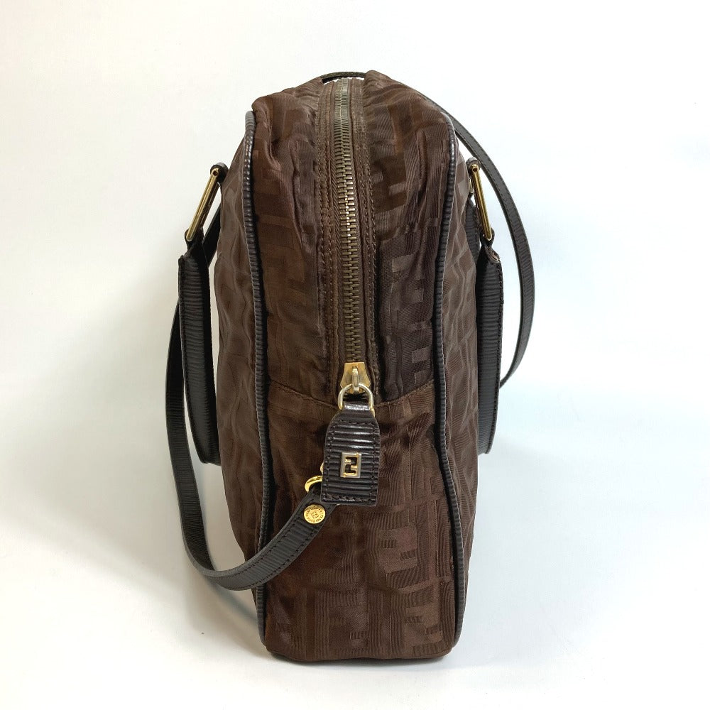 FENDI Tote Bag Nylon / leather Brown Zucca FF pattern Women Used