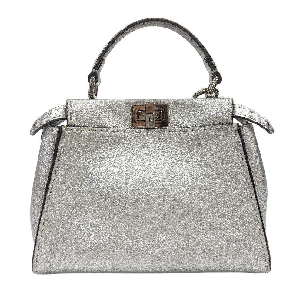 FENDI Handbag 8BN244 leather Silver Mini Pea Kaboo 2way