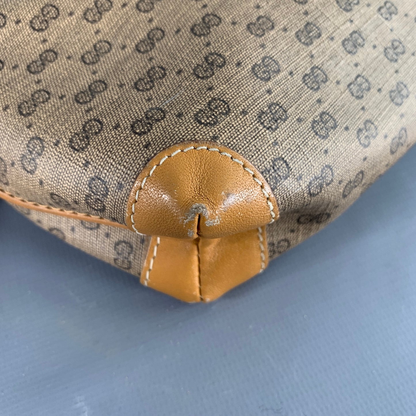 GUCCI Beige Tan Monogram Leather Coated Canvas Crossbody Handbag