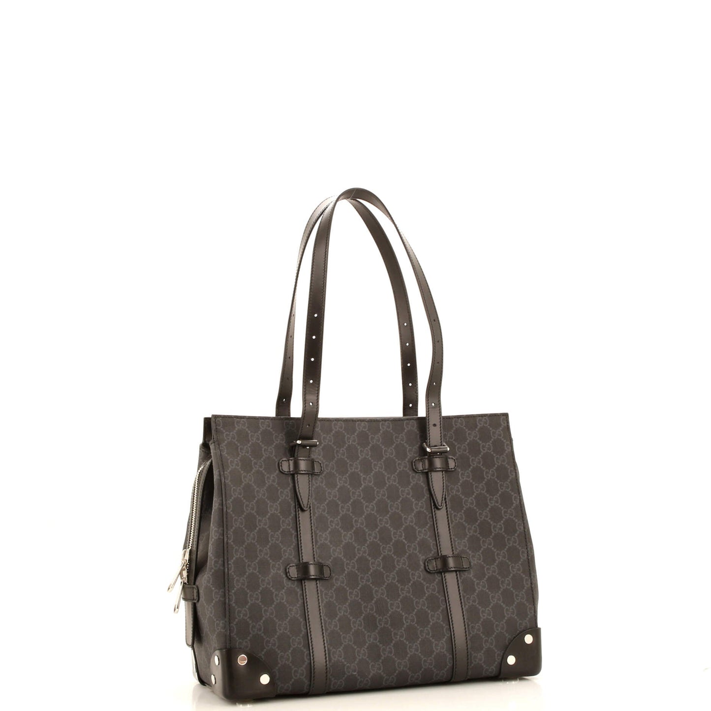 Buckle Travel Tote GG Coated Canvas with Leather Large