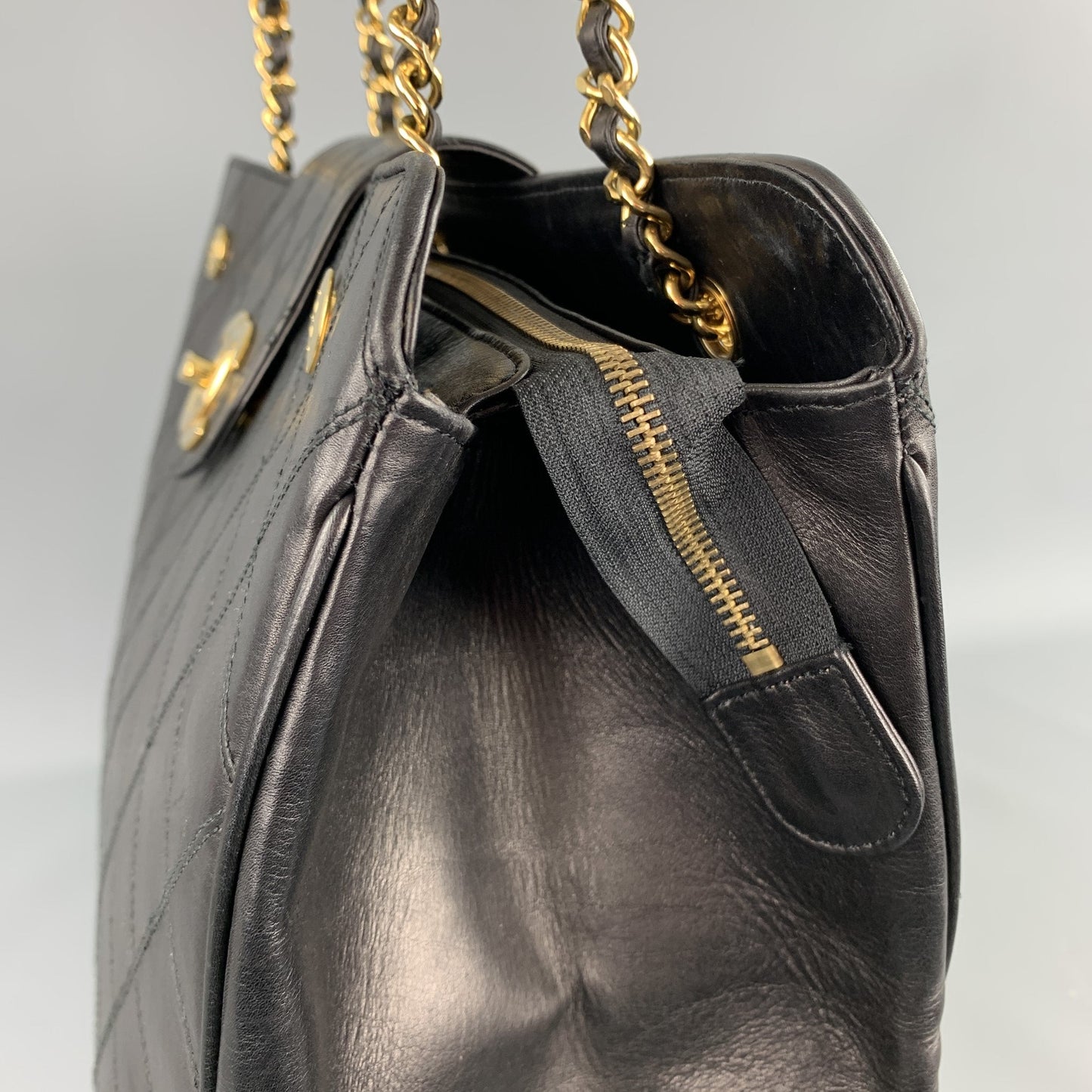 Vintage CHANEL Supermodel Jumbo XL Bag Black Quilted Leather Shoulder Handbag