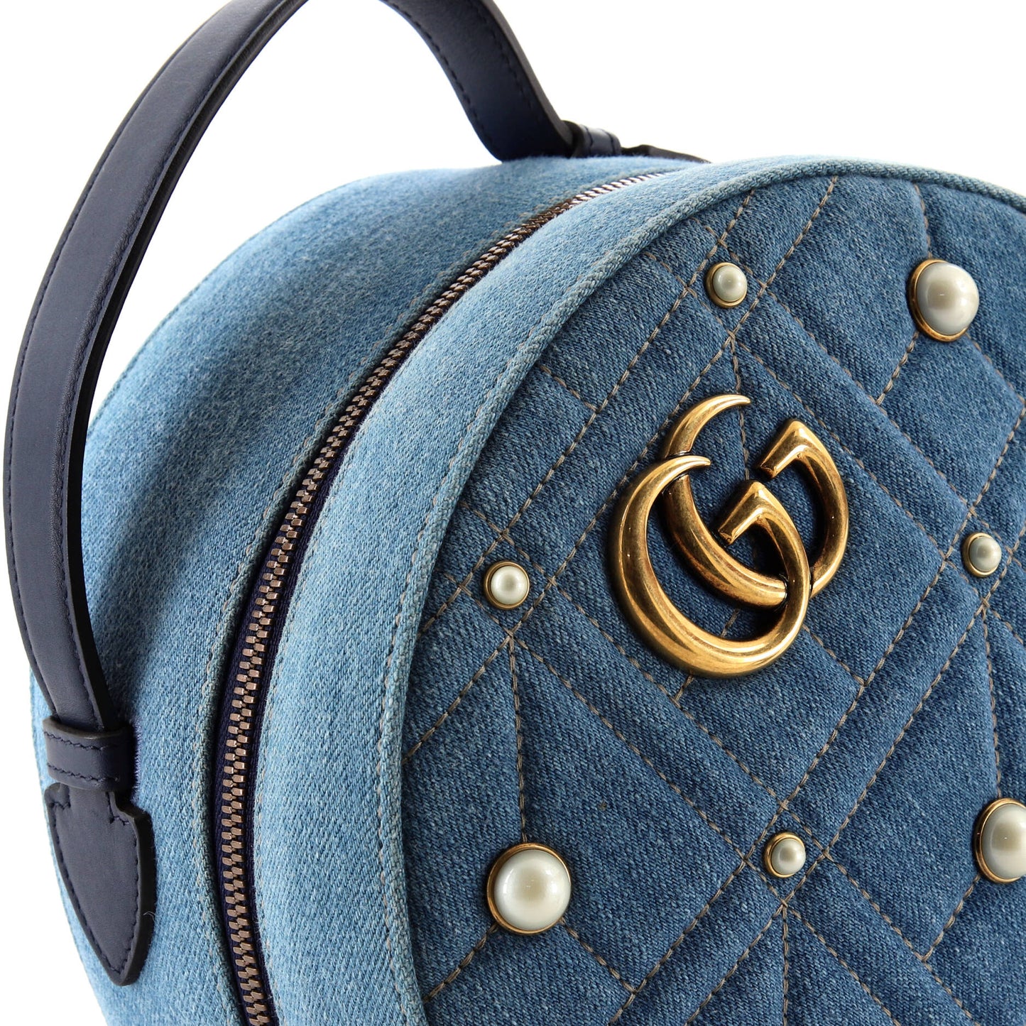 Pearly GG Marmont Backpack Embellished Matelasse Denim Small