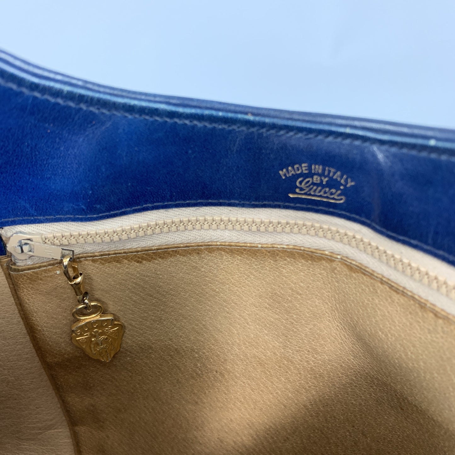 Vintage GUCCI Navy Blue Suede Gold Tone GG Shoulder Bag