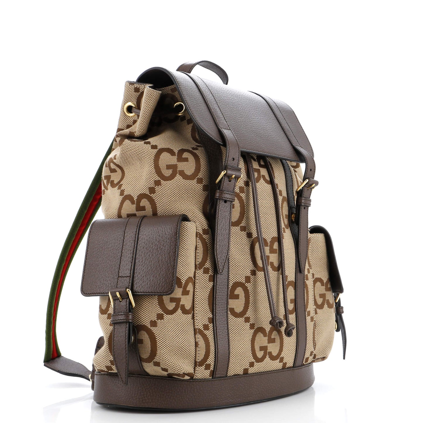 Double Pocket Belt Backpack Jumbo GG Canvas and Leather Large