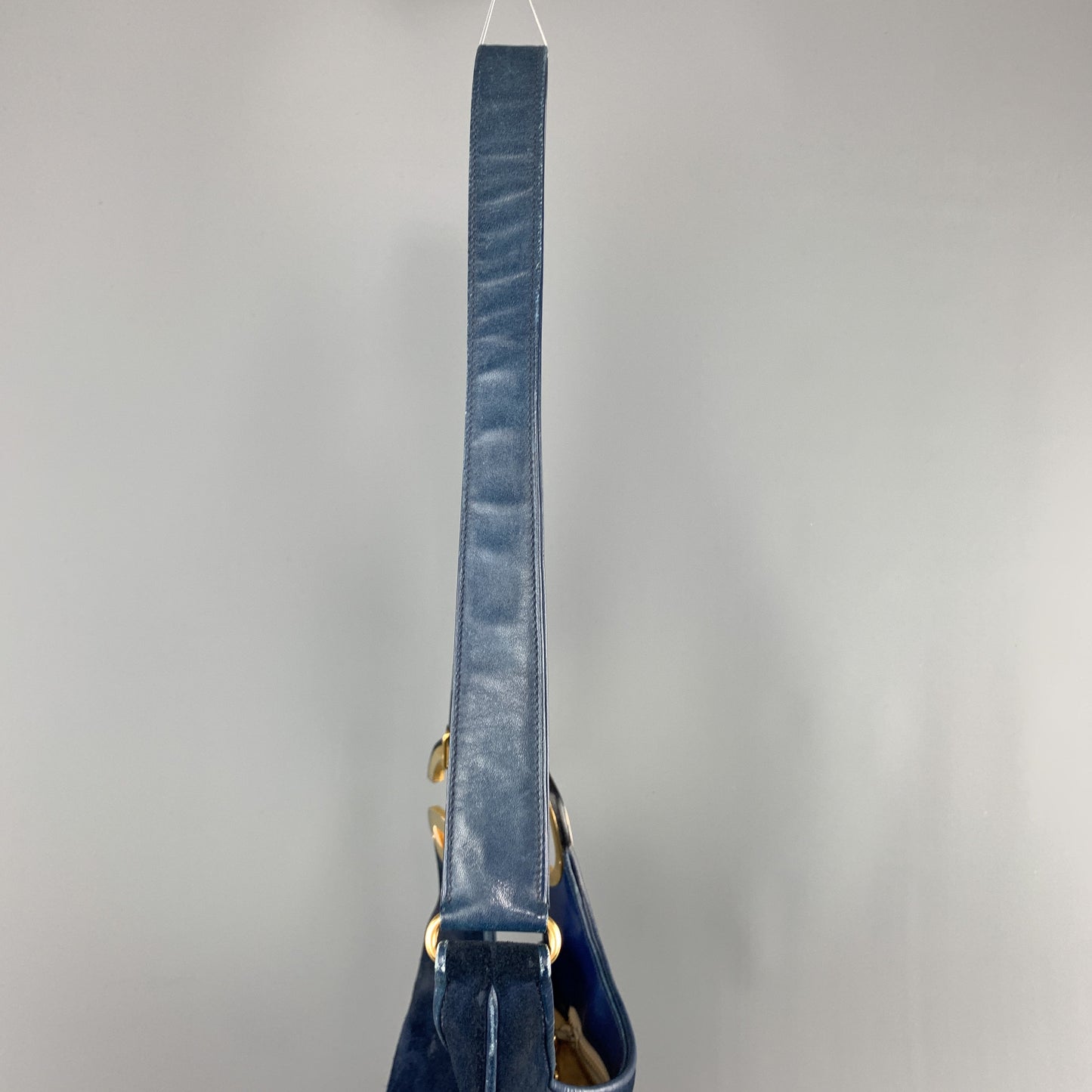 Vintage GUCCI Navy Blue Suede Gold Tone GG Shoulder Bag