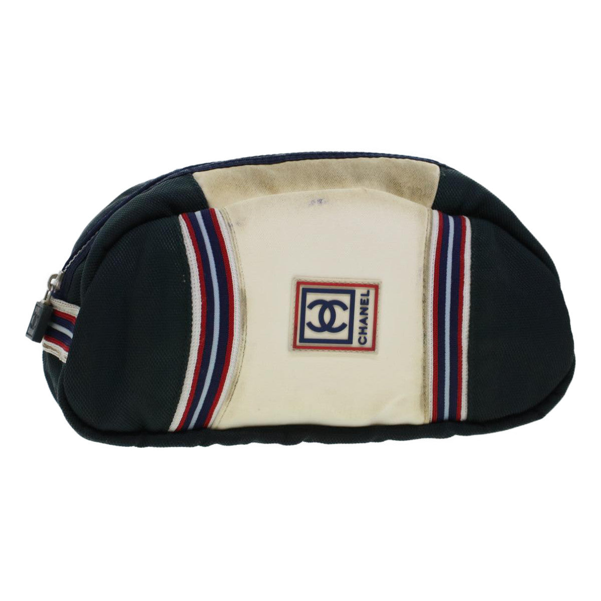 CHANEL Clutch Bag Canvas White Navy CC bs5370