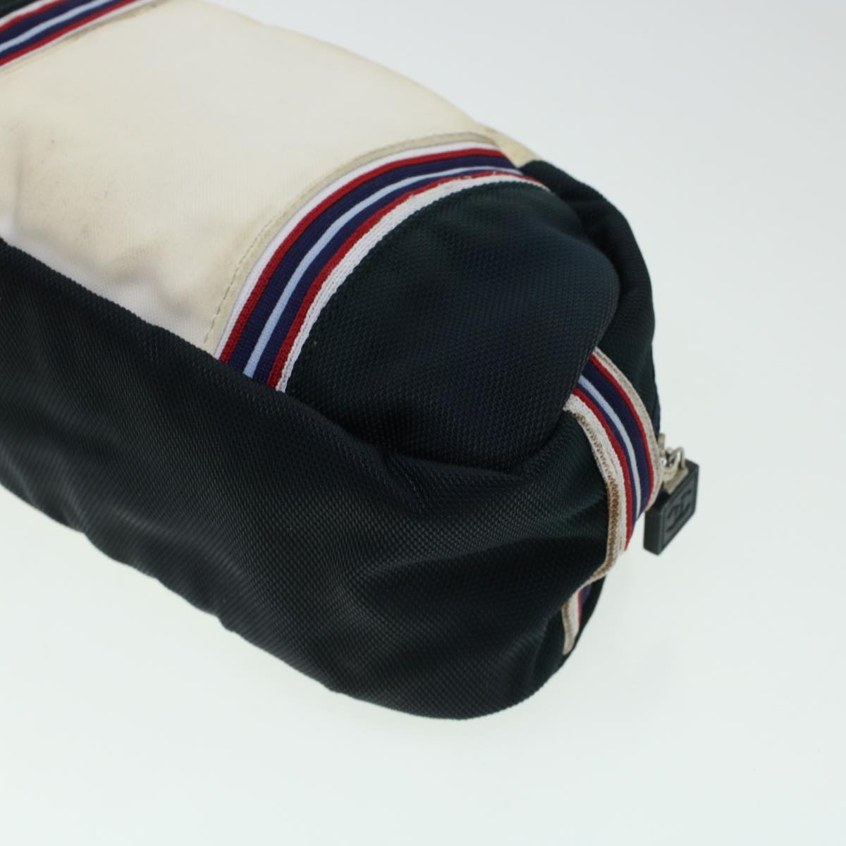 CHANEL Clutch Bag Canvas White Navy CC bs5370
