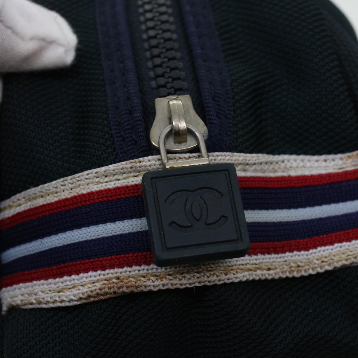 CHANEL Clutch Bag Canvas White Navy CC bs5370
