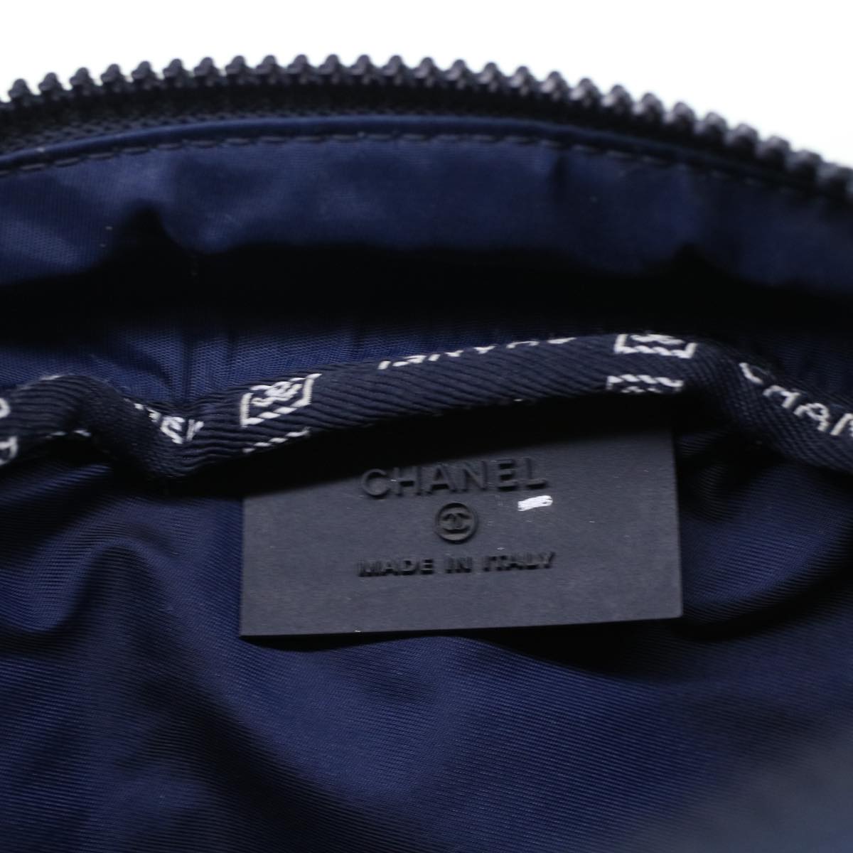 CHANEL Clutch Bag Canvas White Navy CC bs5370