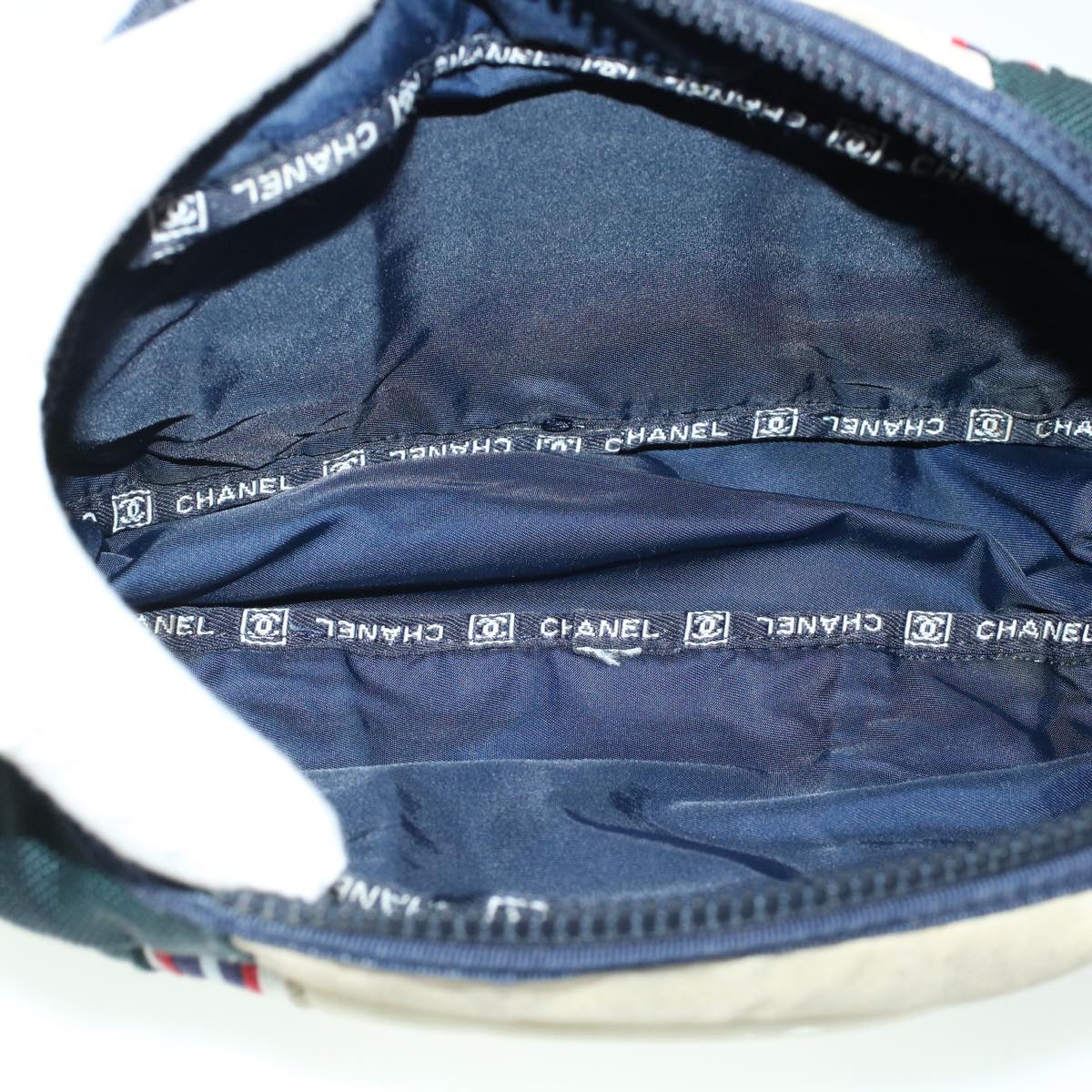 CHANEL Clutch Bag Canvas White Navy CC bs5370