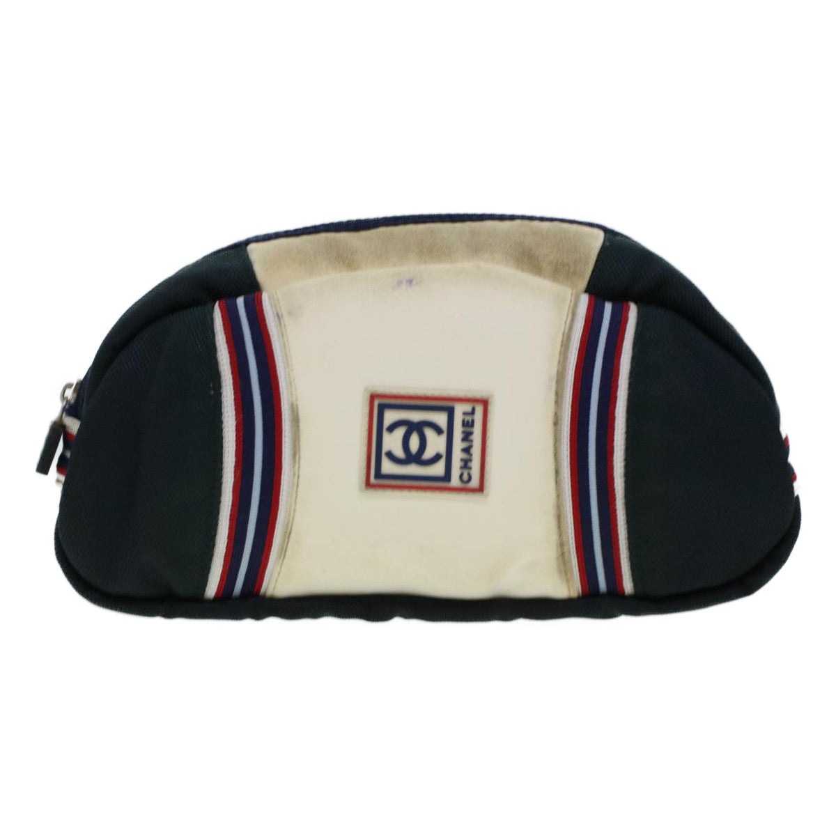 CHANEL Clutch Bag Canvas White Navy CC bs5370