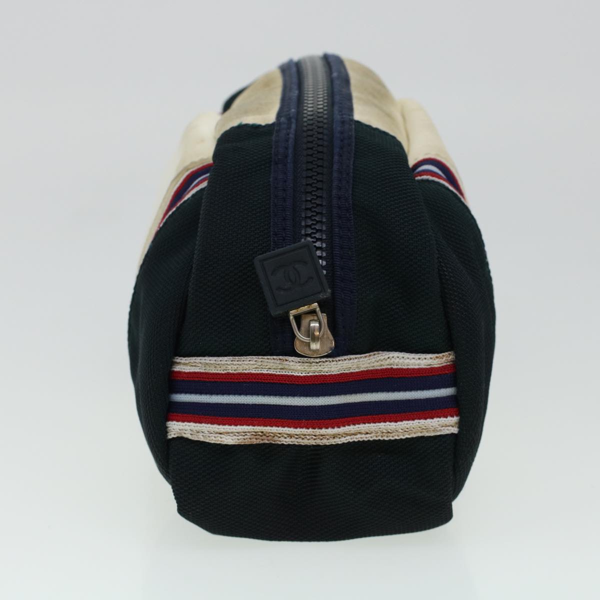 CHANEL Clutch Bag Canvas White Navy CC bs5370