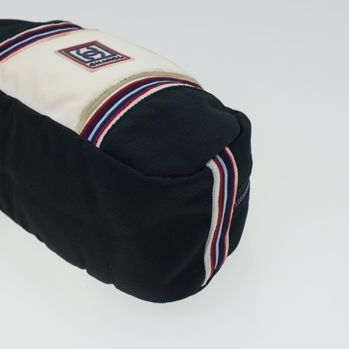 CHANEL Clutch Bag Canvas White Navy CC bs5370