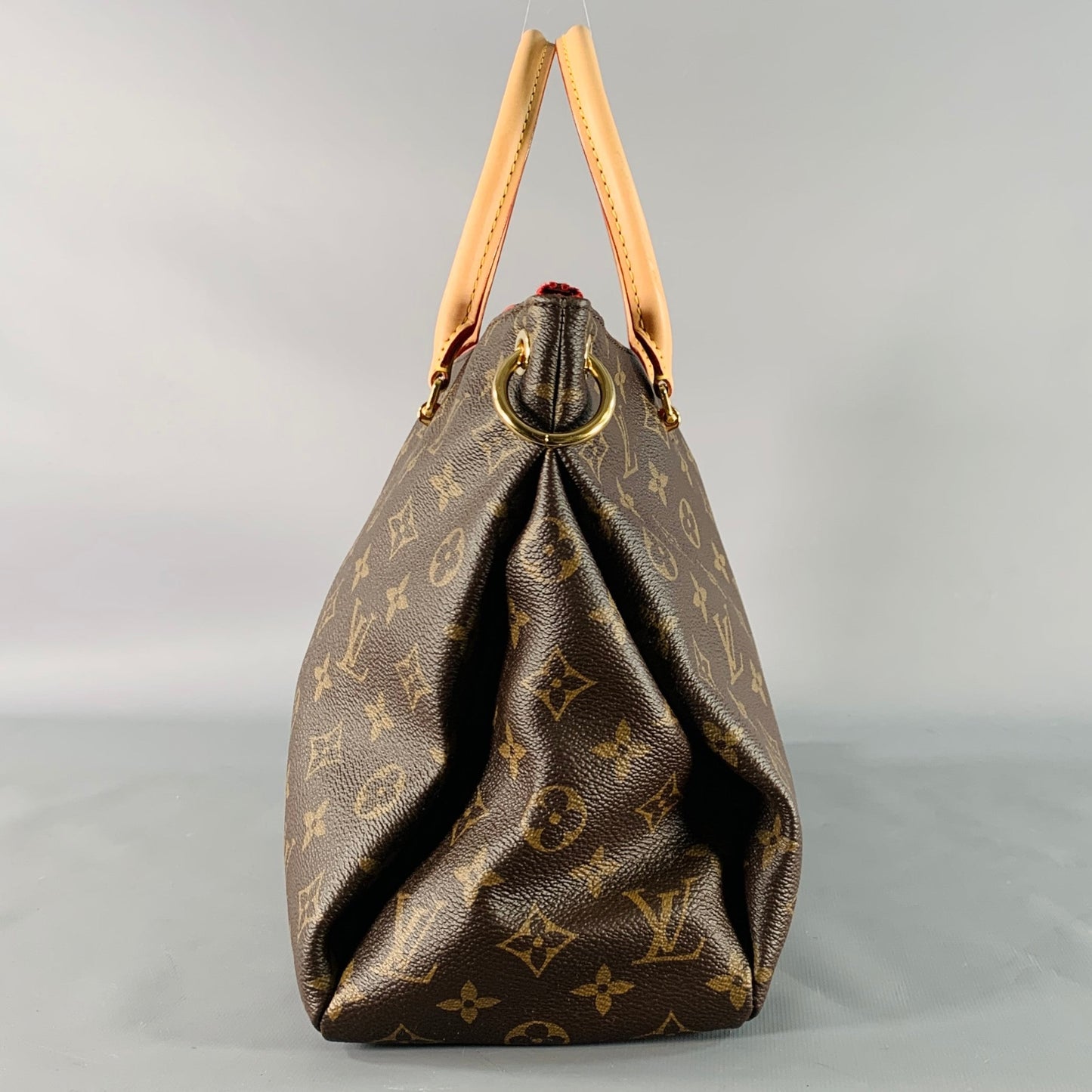 LOUIS VUITTON Pallas Brown Beige Red Monogram Coated Canvas Shoulder Handbag