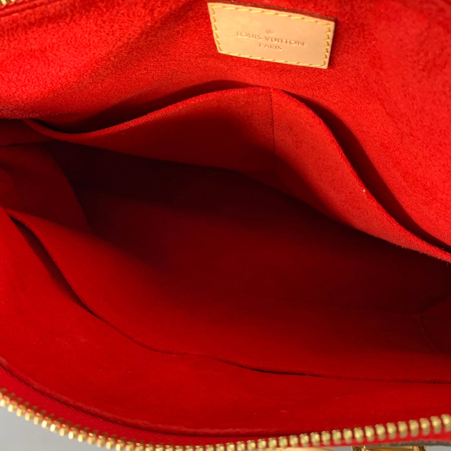 LOUIS VUITTON Pallas Brown Beige Red Monogram Coated Canvas Shoulder Handbag