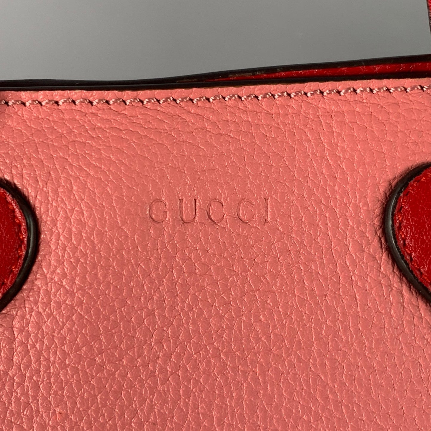 GUCCI Pink Red Heart Pebble Grain Leather Mini Tote Handbag