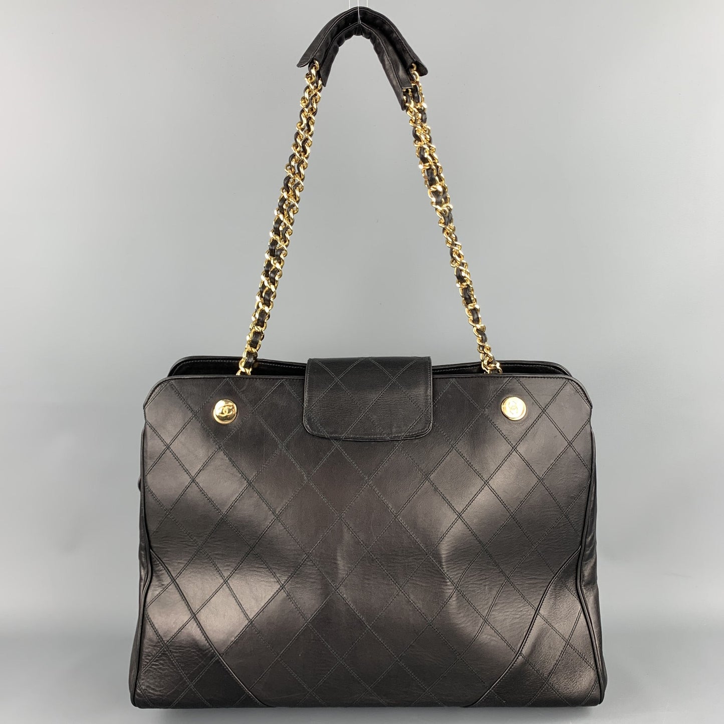 Vintage CHANEL Supermodel Jumbo XL Bag Black Quilted Leather Shoulder Handbag