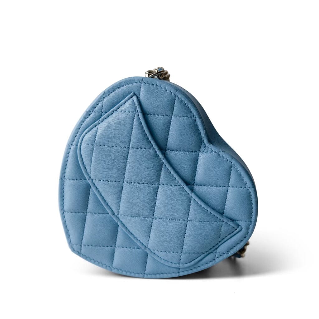 22S CC In Love Blue Lambskin Quilted Small (Clutch on Chain) Heart Bag LGHW