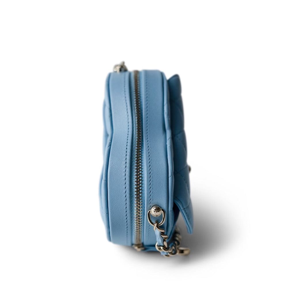 22S CC In Love Blue Lambskin Quilted Small (Clutch on Chain) Heart Bag LGHW