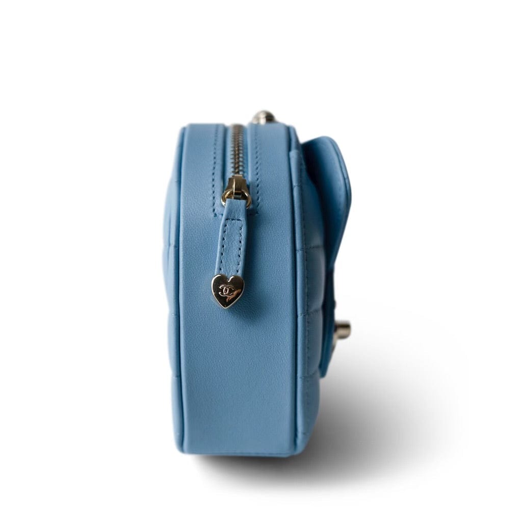 22S CC In Love Blue Lambskin Quilted Small (Clutch on Chain) Heart Bag LGHW