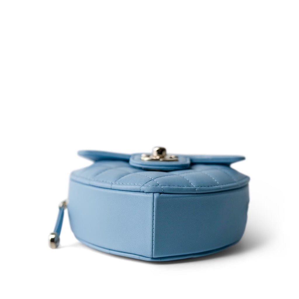 22S CC In Love Blue Lambskin Quilted Small (Clutch on Chain) Heart Bag LGHW