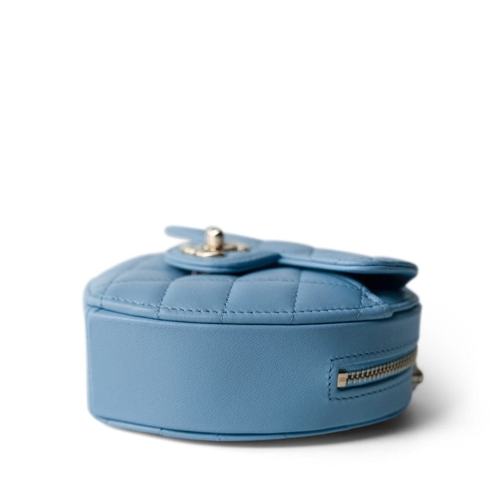 22S CC In Love Blue Lambskin Quilted Small (Clutch on Chain) Heart Bag LGHW