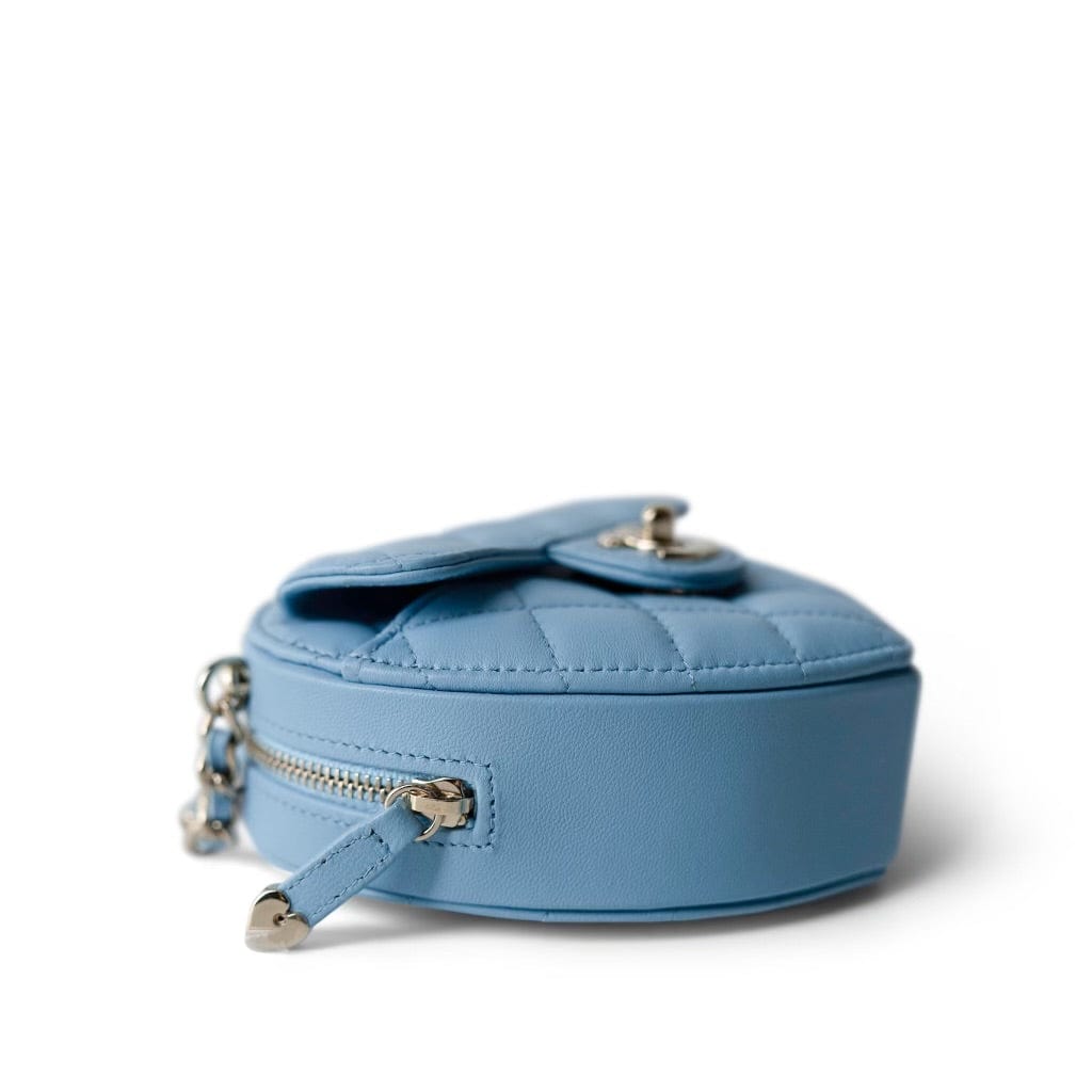 22S CC In Love Blue Lambskin Quilted Small (Clutch on Chain) Heart Bag LGHW