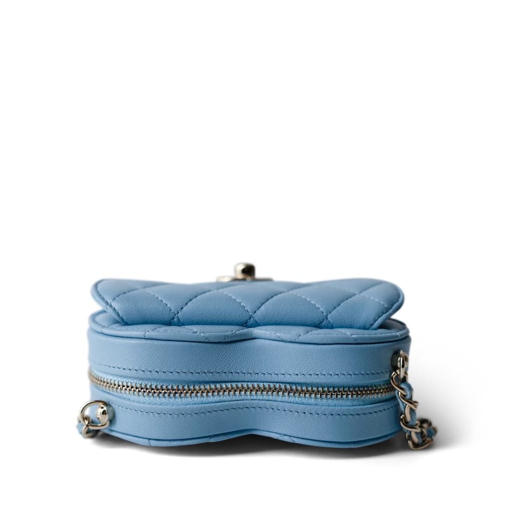 22S CC In Love Blue Lambskin Quilted Small (Clutch on Chain) Heart Bag LGHW