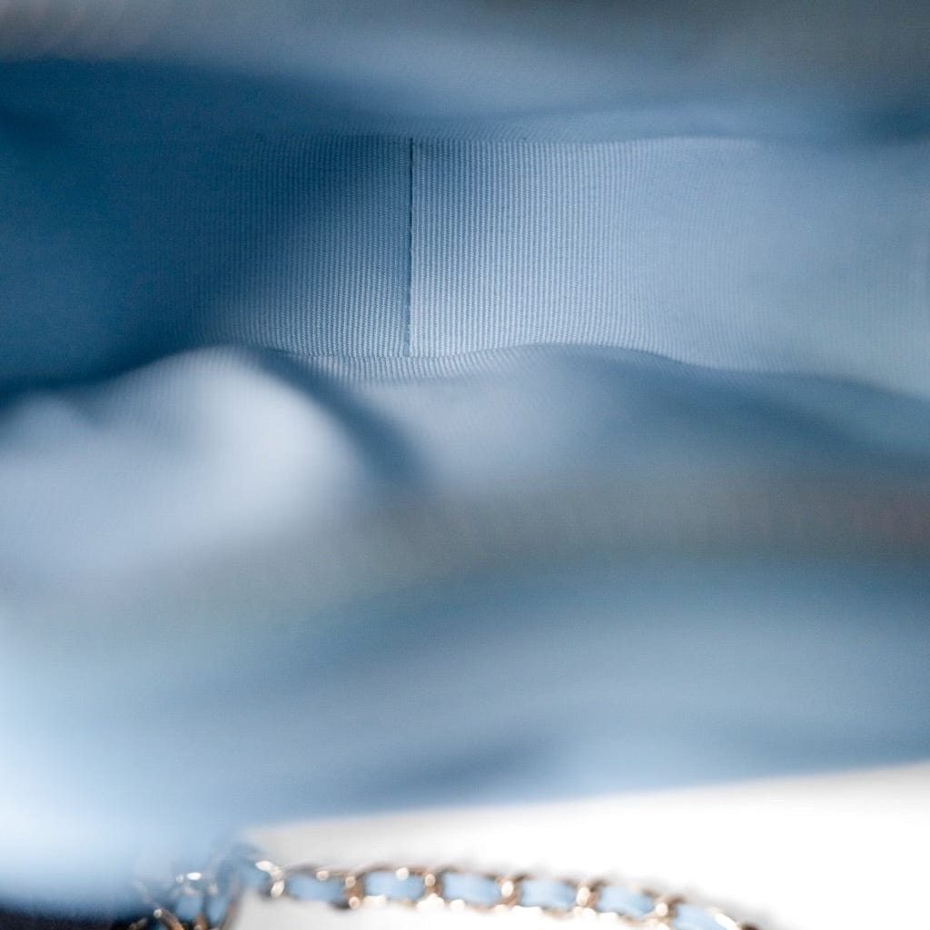 22S CC In Love Blue Lambskin Quilted Small (Clutch on Chain) Heart Bag LGHW