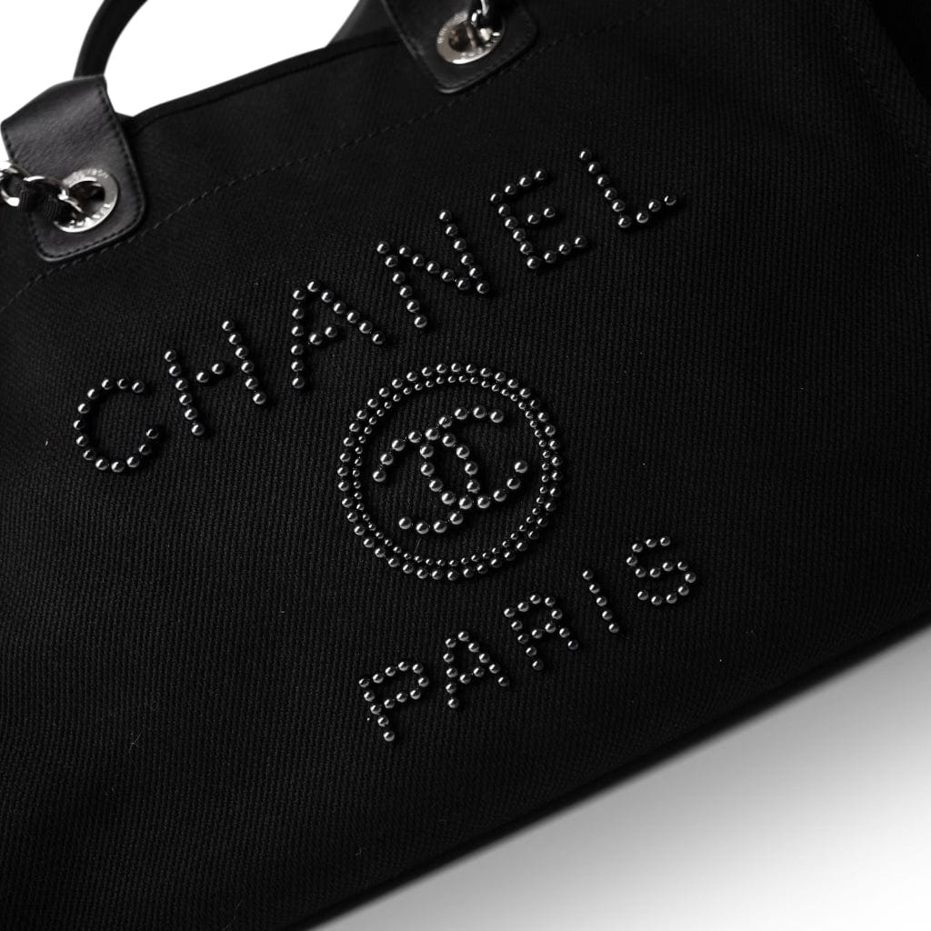 Black Canvas Pearl Medium Deauville Tote Silver Hardware