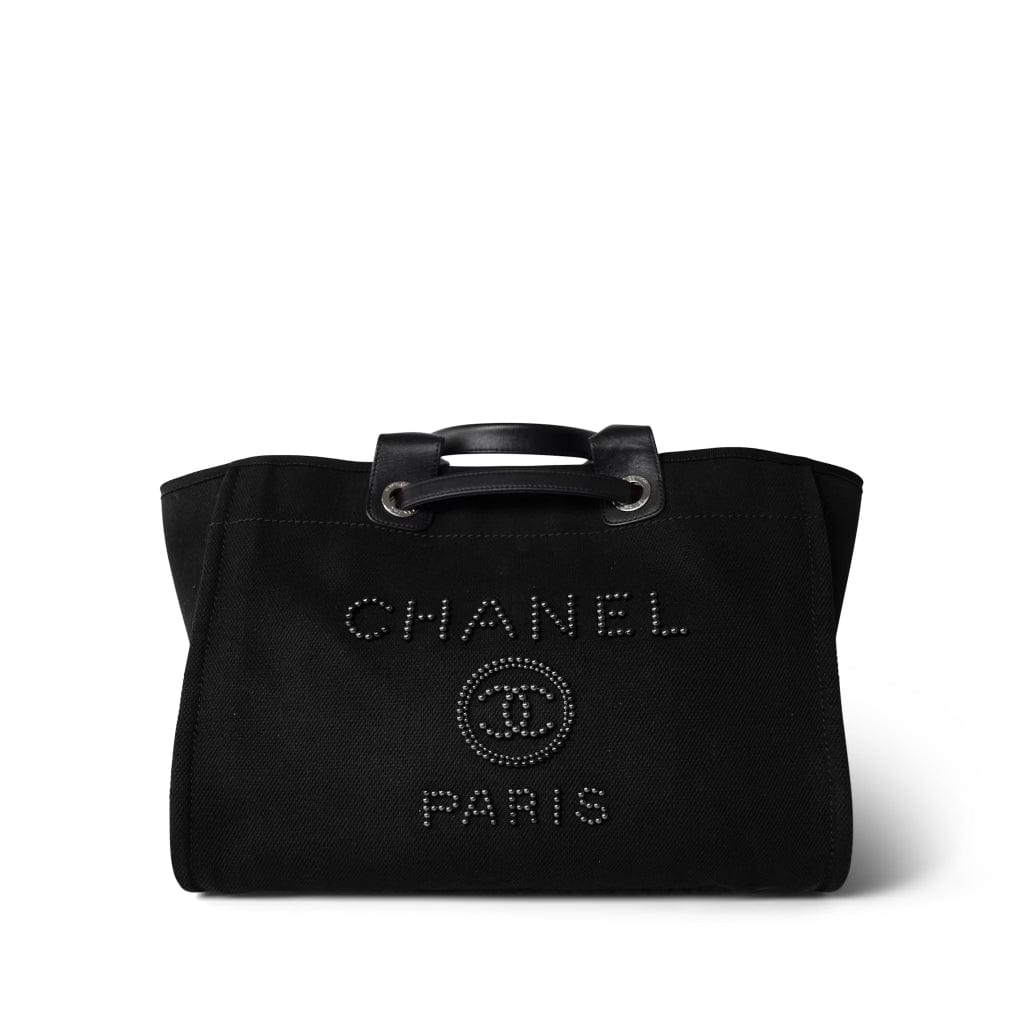 Black Canvas Pearl Medium Deauville Tote Silver Hardware