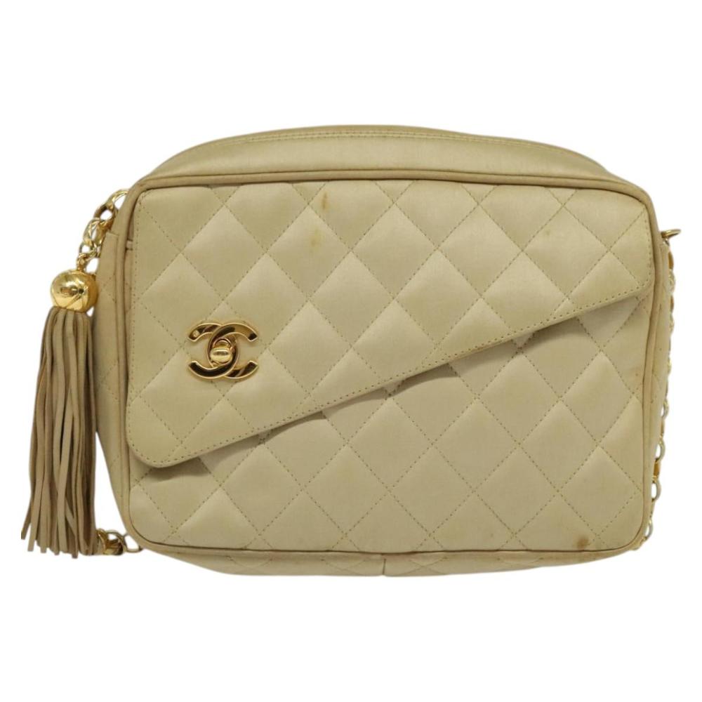 Beige Satin Chanel Crossbody Bag